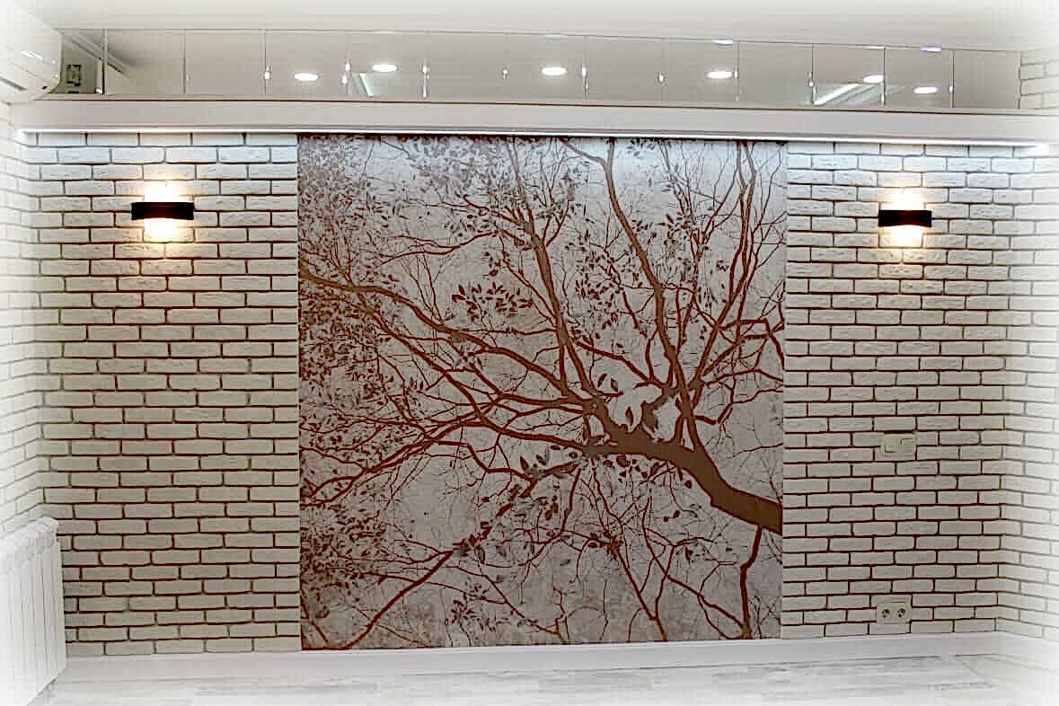 обои в интерьере стены под кирпич