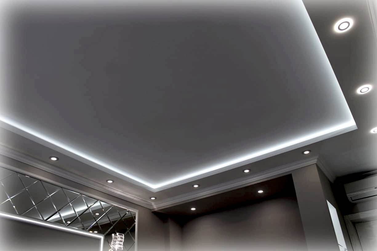 двухуровневый потолок с подсветкой из гкл