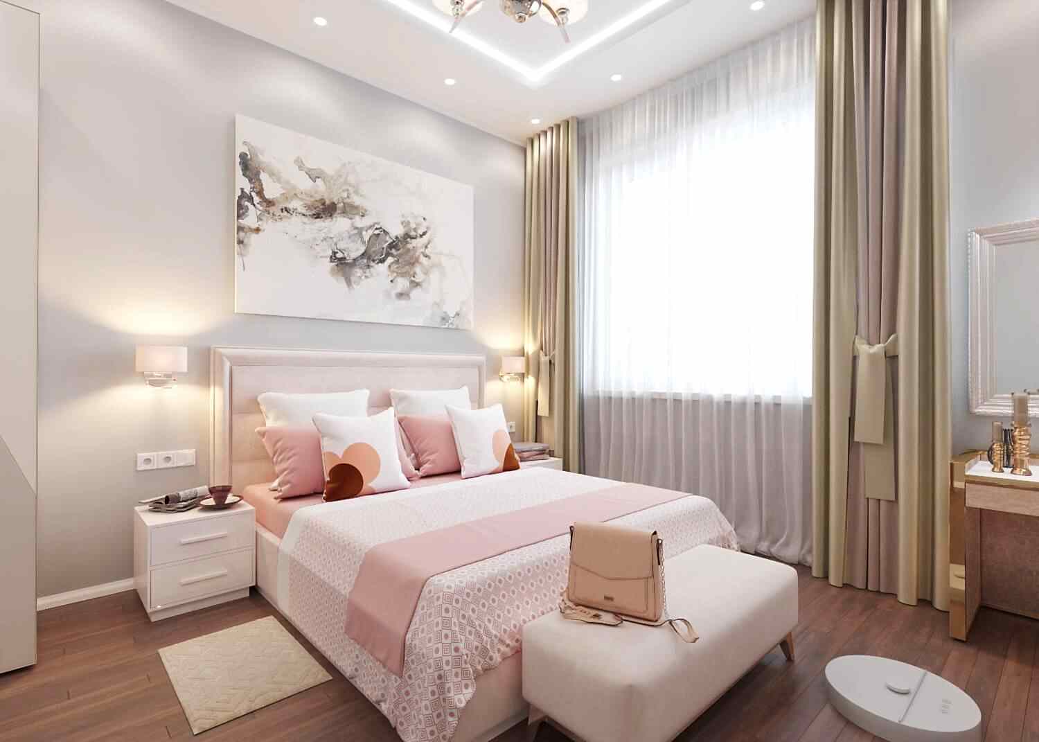 спальня в пастельных тонах