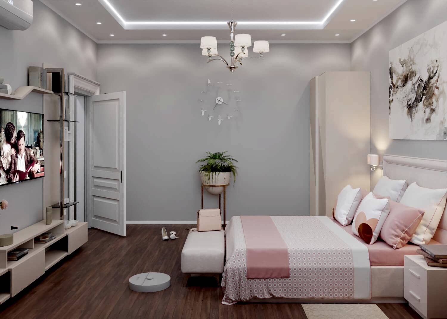 дизайнерские часы в спальне в частном доме